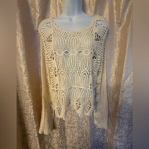 Rebellion Open Crochet Knit Long Sleeve Top in Cream